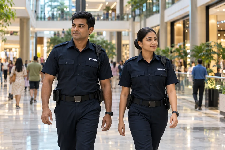 Illustrative security team patrolling a shopping mall